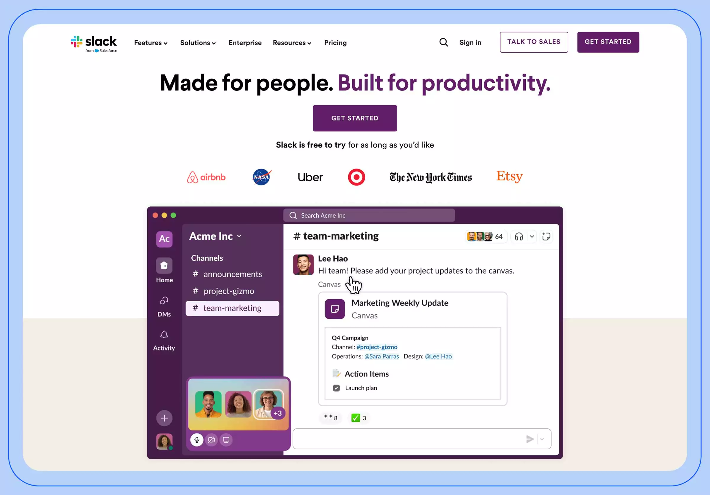 Screenshot depicting the Slack Chat website landing page