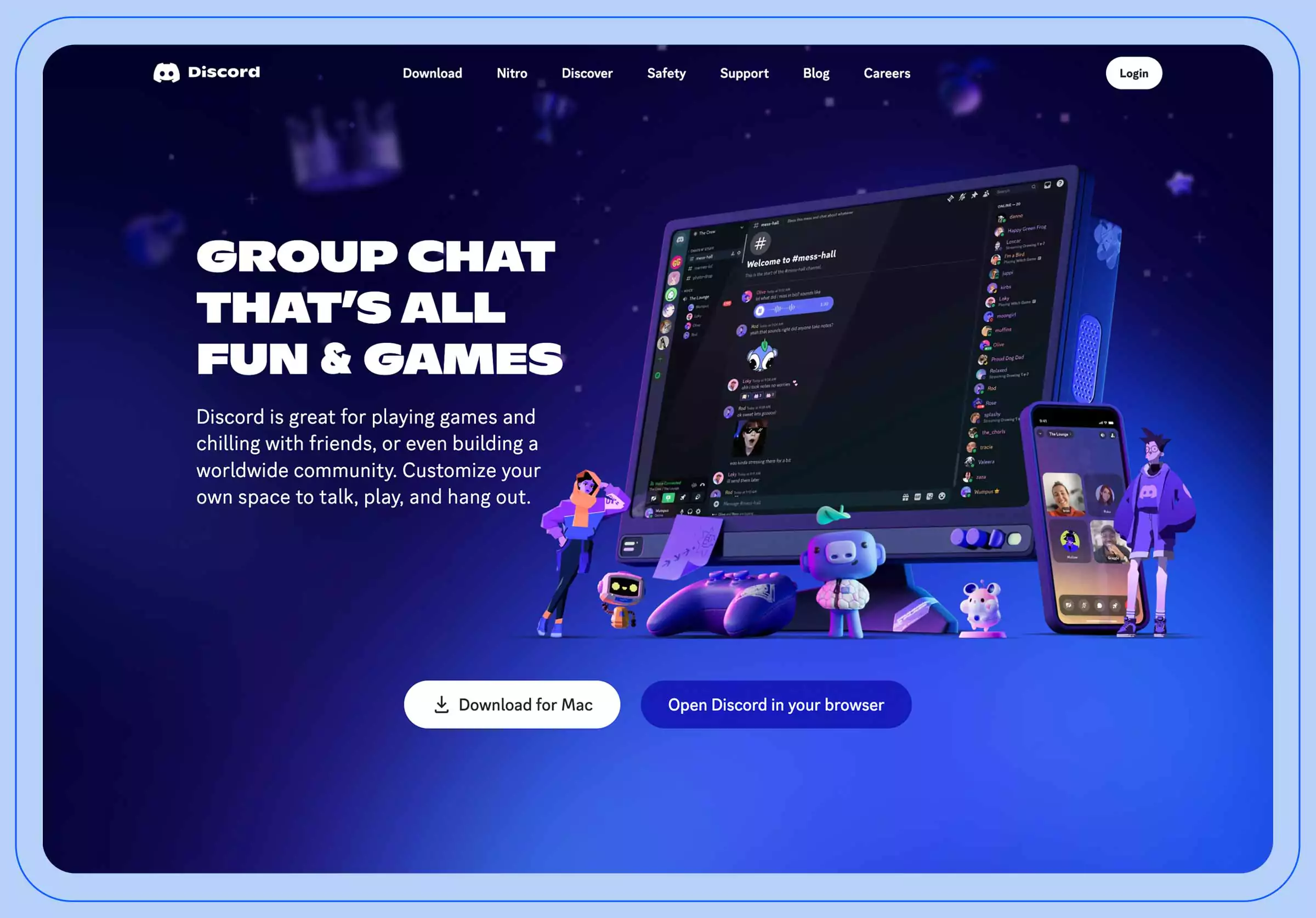 Screenshot depicting the Discord Chat website landing page