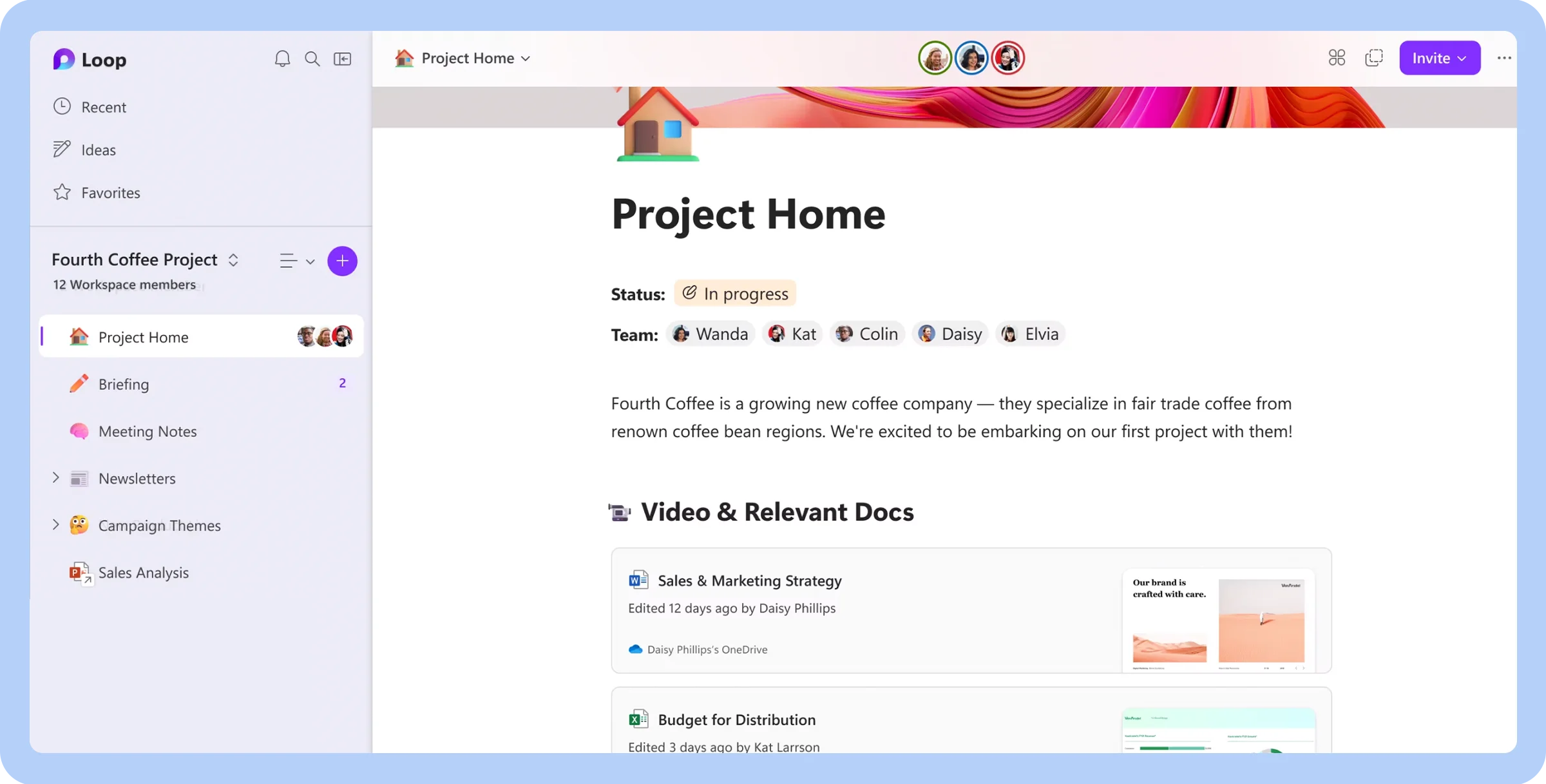 Screenshot of the Microsoft Loop dashboard showcasing its interface from a user standpoint