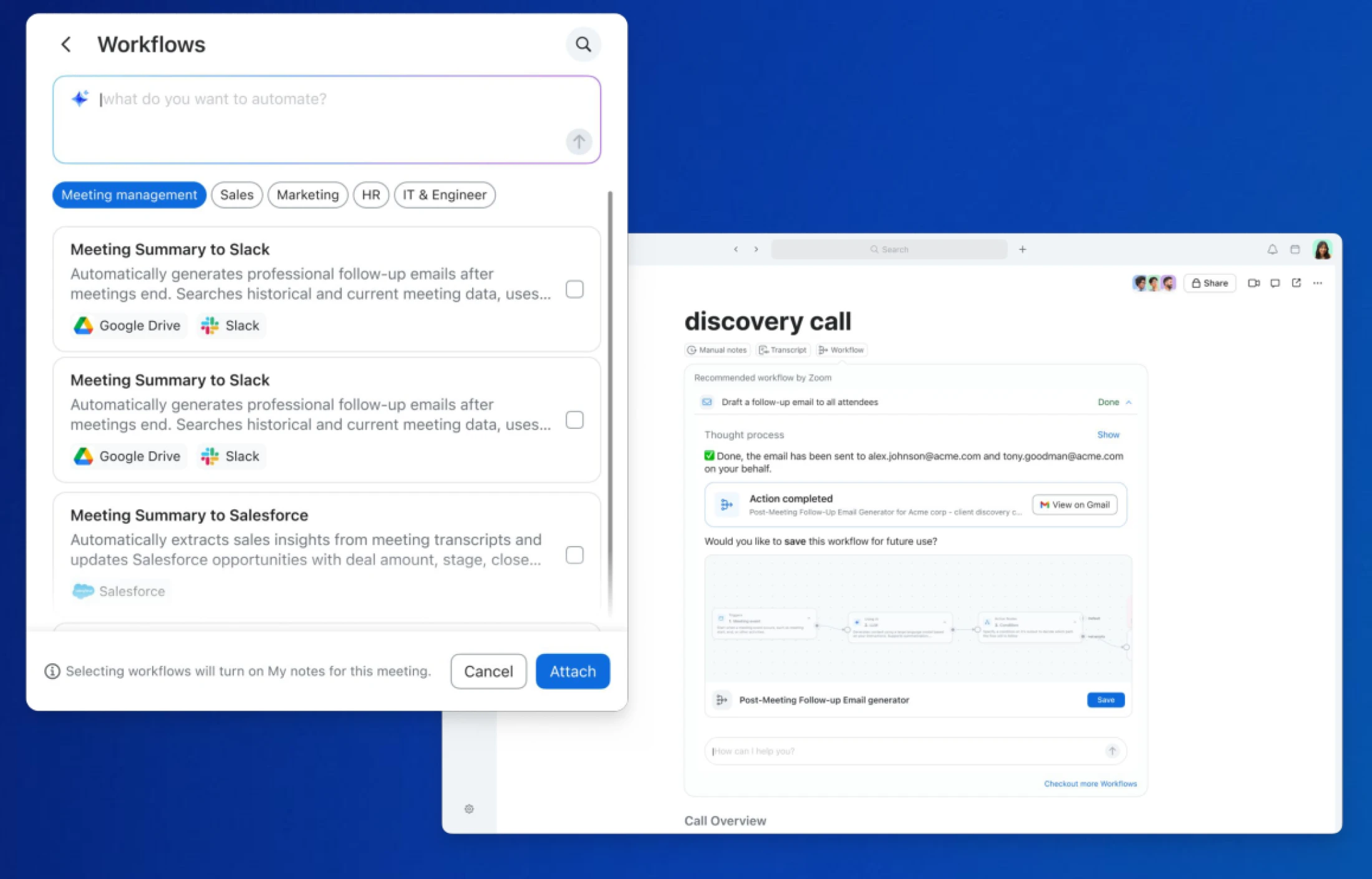 Workflows embedded in Meetings