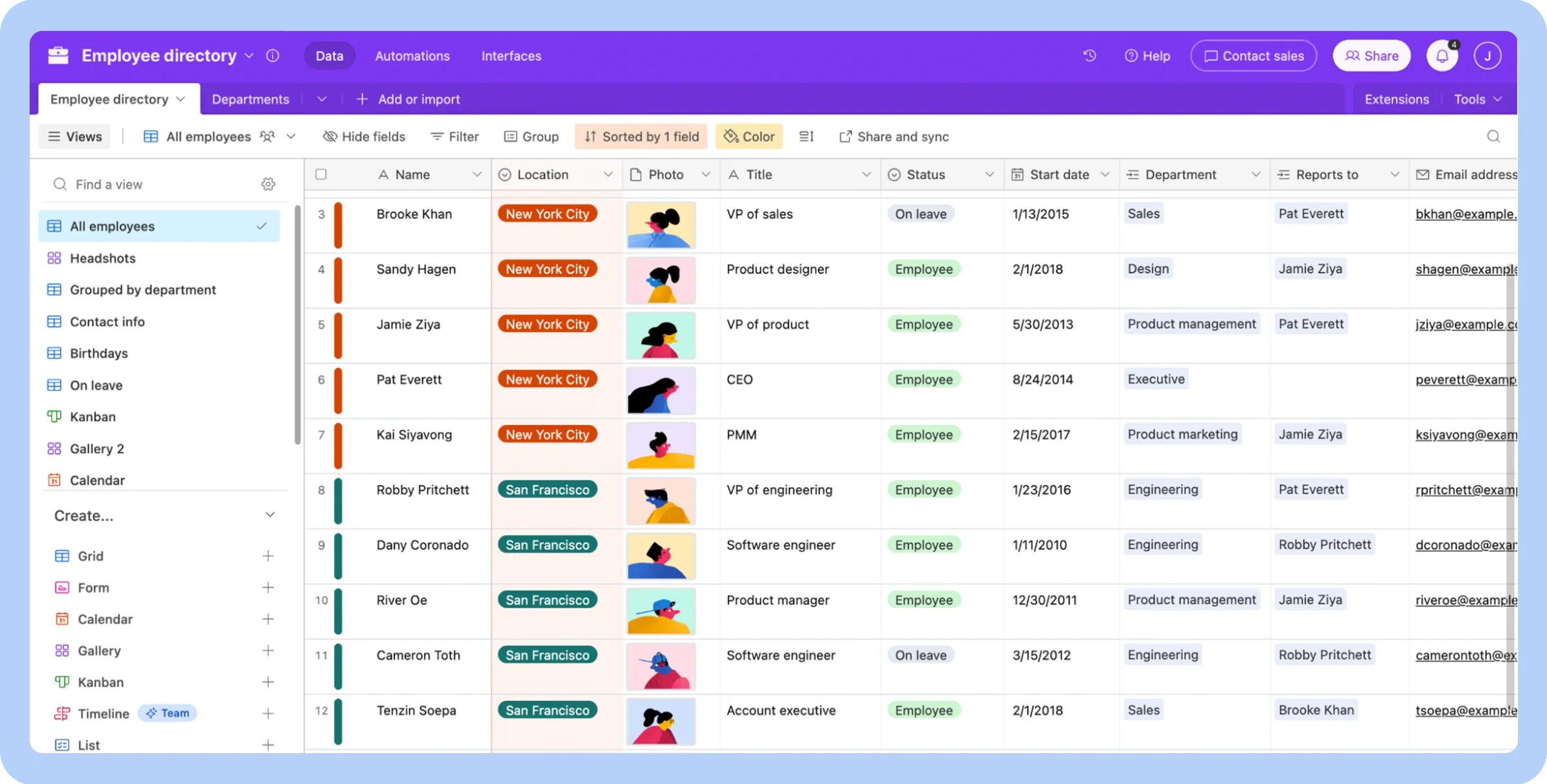 Screenshot of the Airtable dashboard showcasing its interface from a user standpoint