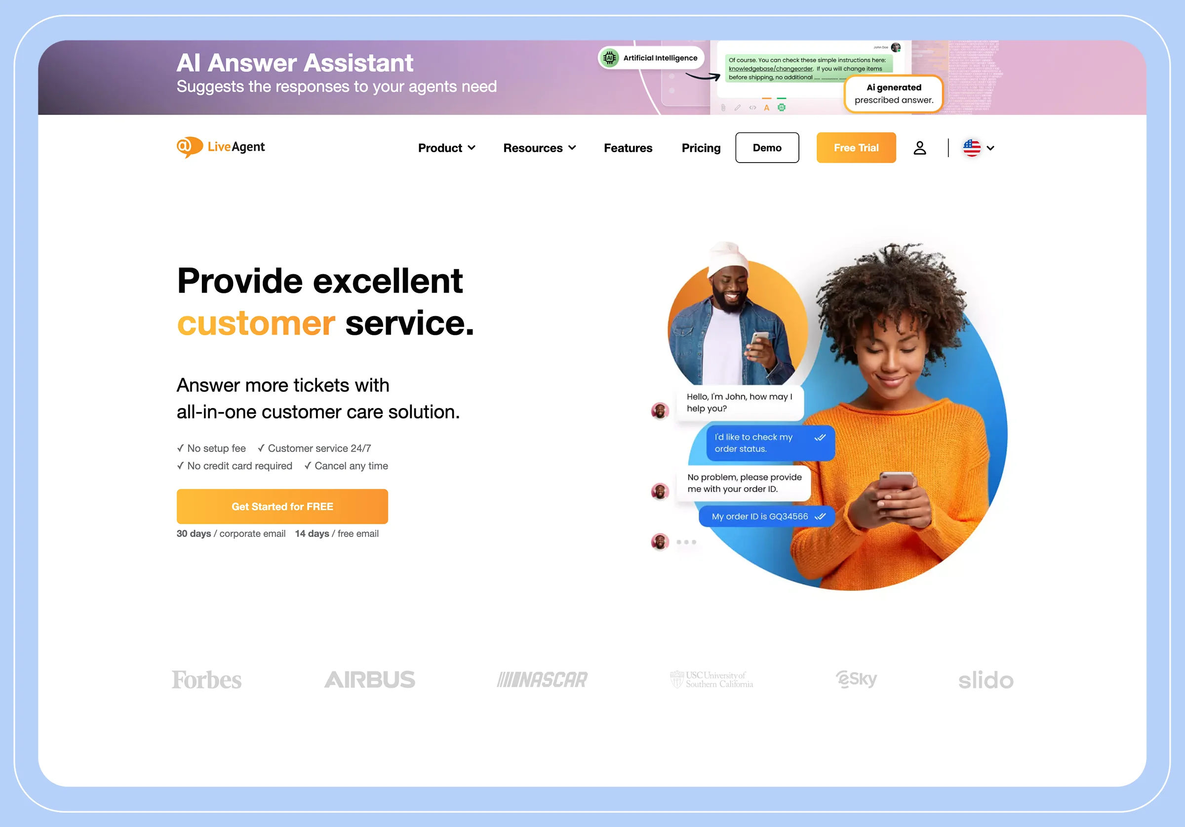 Screenshot depicting the LiveAgent website landing page