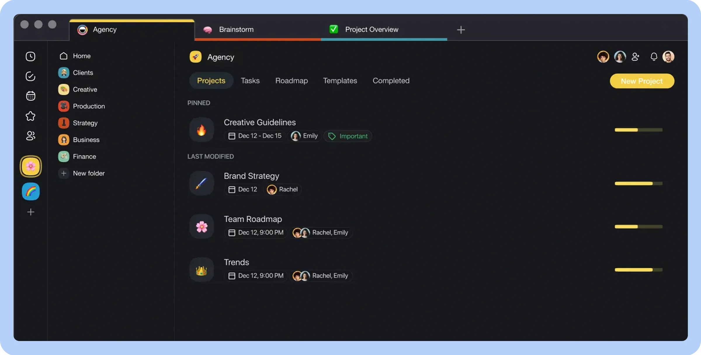 Screenshot of the Taskade dashboard showcasing its interface from a user standpoint