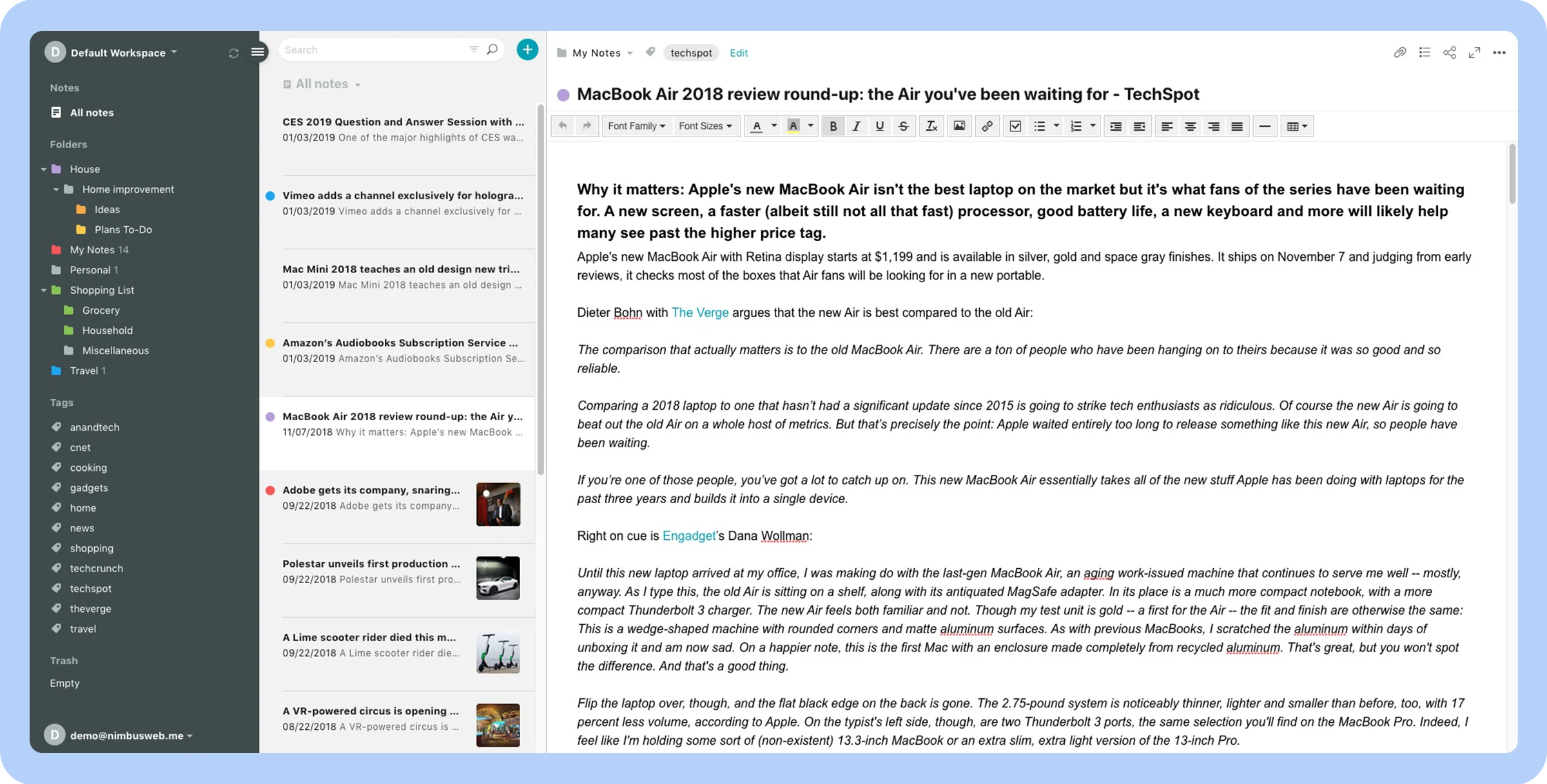 Screenshot of the Nimbus dashboard showcasing its interface from a user standpoint