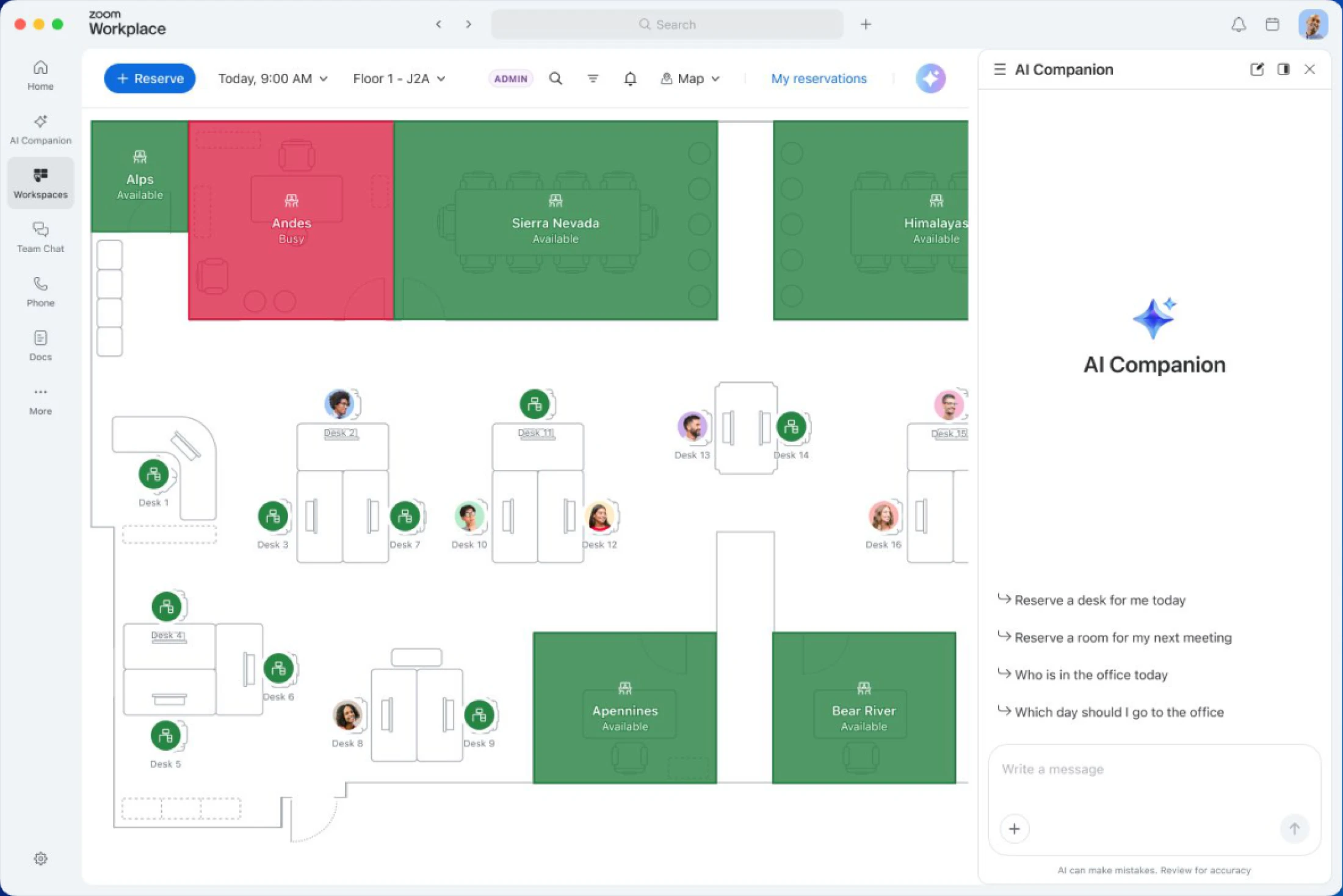 AI Companion 3.0 integration with Workspace Reservation