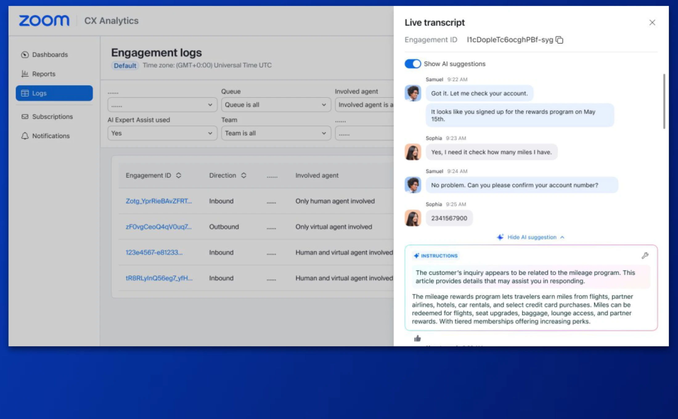 Agent Tracing in Engagement Logs (AIEA)