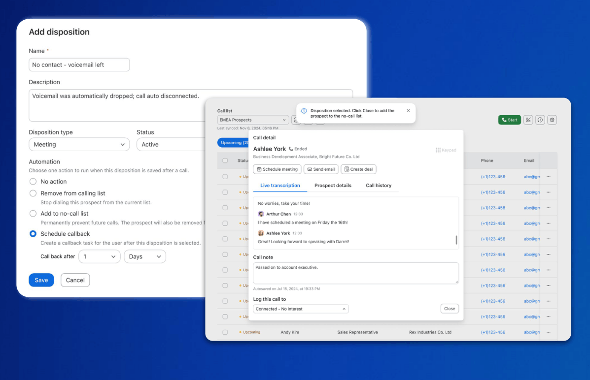 Auto Dialer: Disposition Triggered Actions