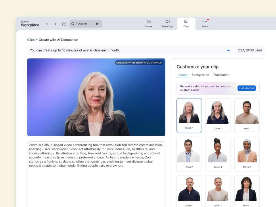 Zoom Clips Avatars with AI Companion