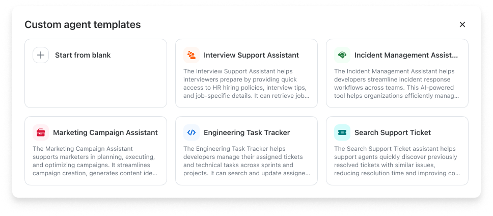 Create your own custom agents and connect them to your sources. 