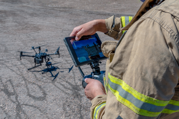 Fireman using drone