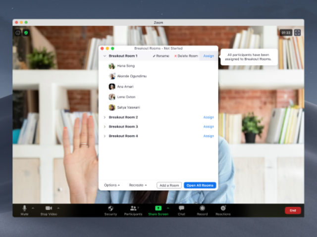 Zoom küçük grup odası ekranı