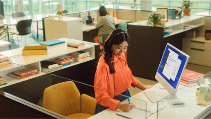 woman at standing desk