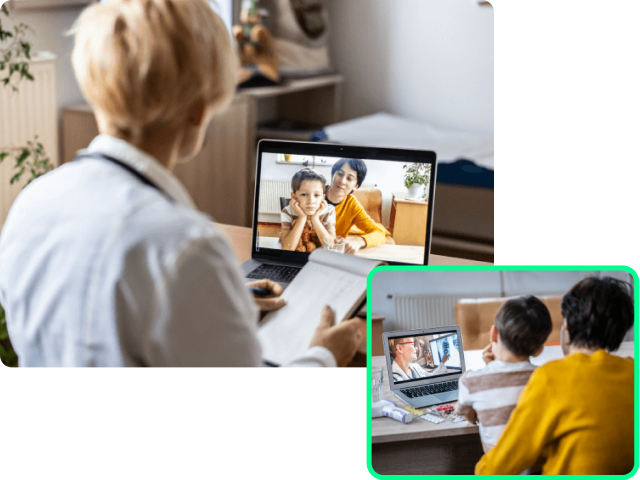 Doctor and family on Zoom call