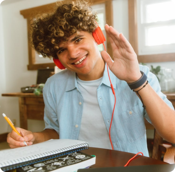 Student waving