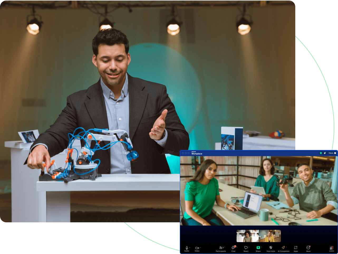 man displaying robotic arm 