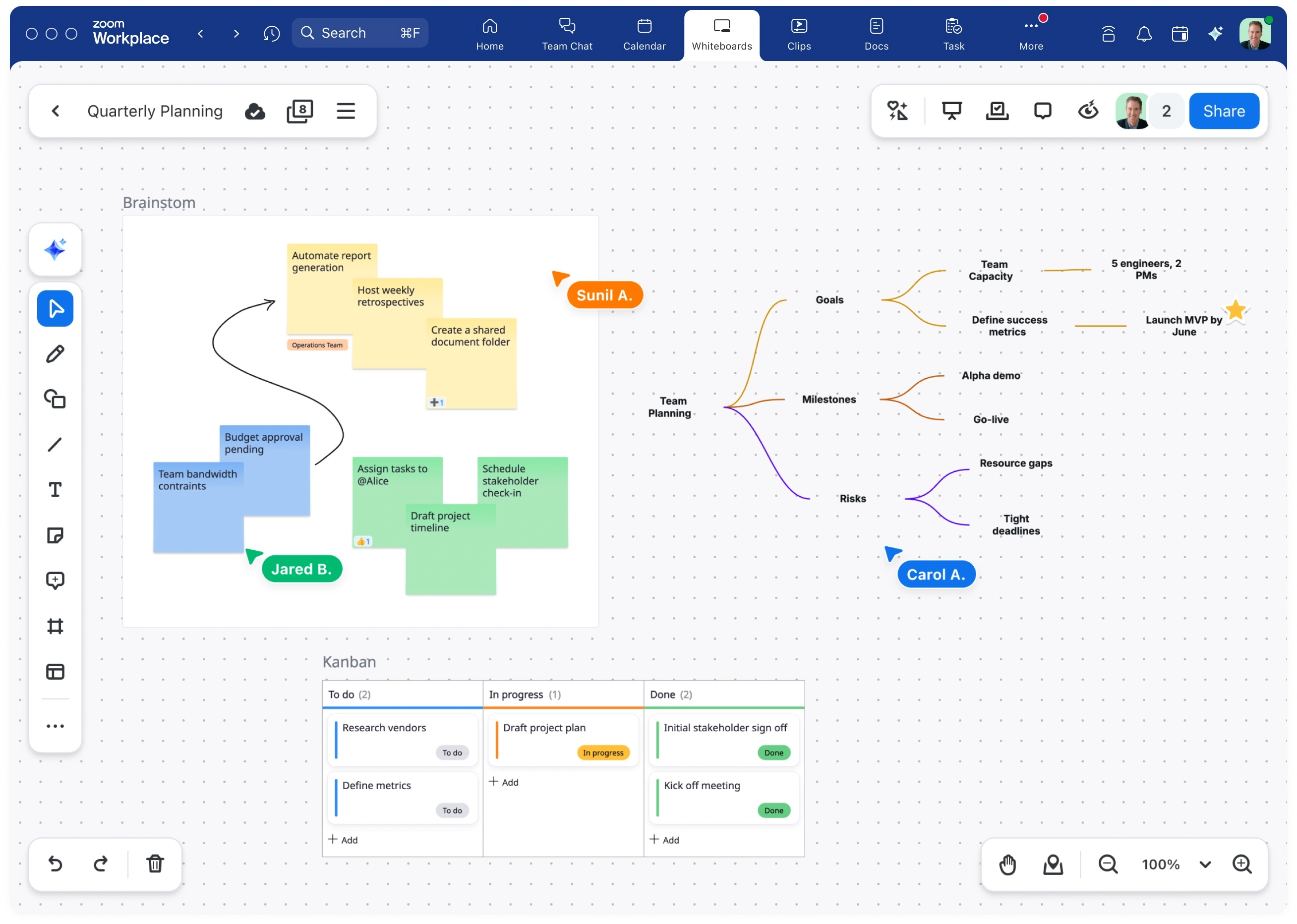 screenshot of Zoom's whiteboard alternative to Miro