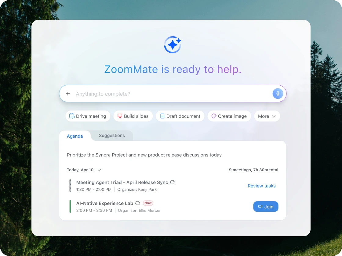 Tablet showing the ZoomMate assistant ready to help