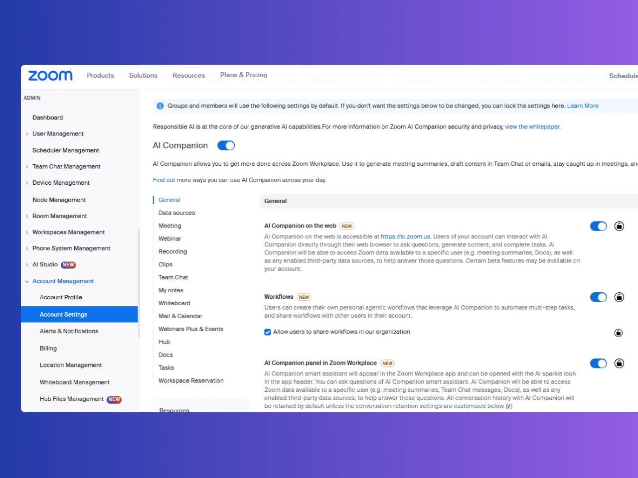 Account administrator controls