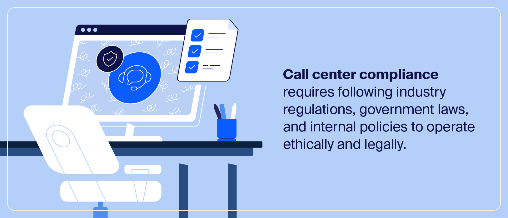 Illustration depicting call center compliance beside definition