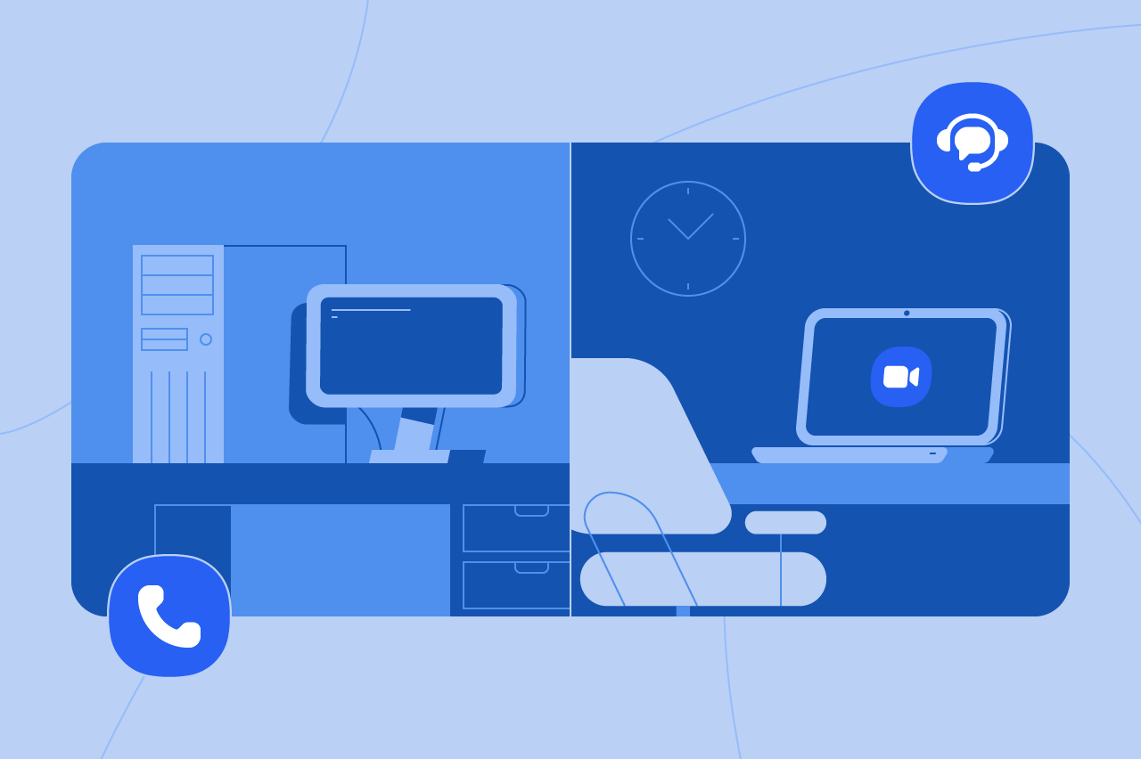 Illustration depicting cloud contact center vs traditional contact center software