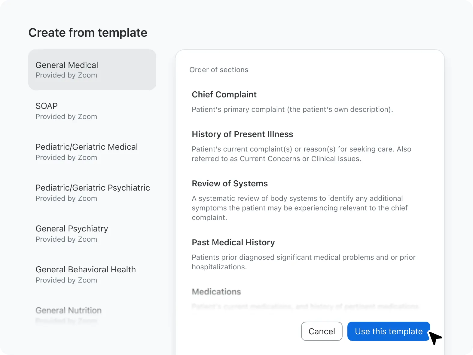 Create custom templates by specialty