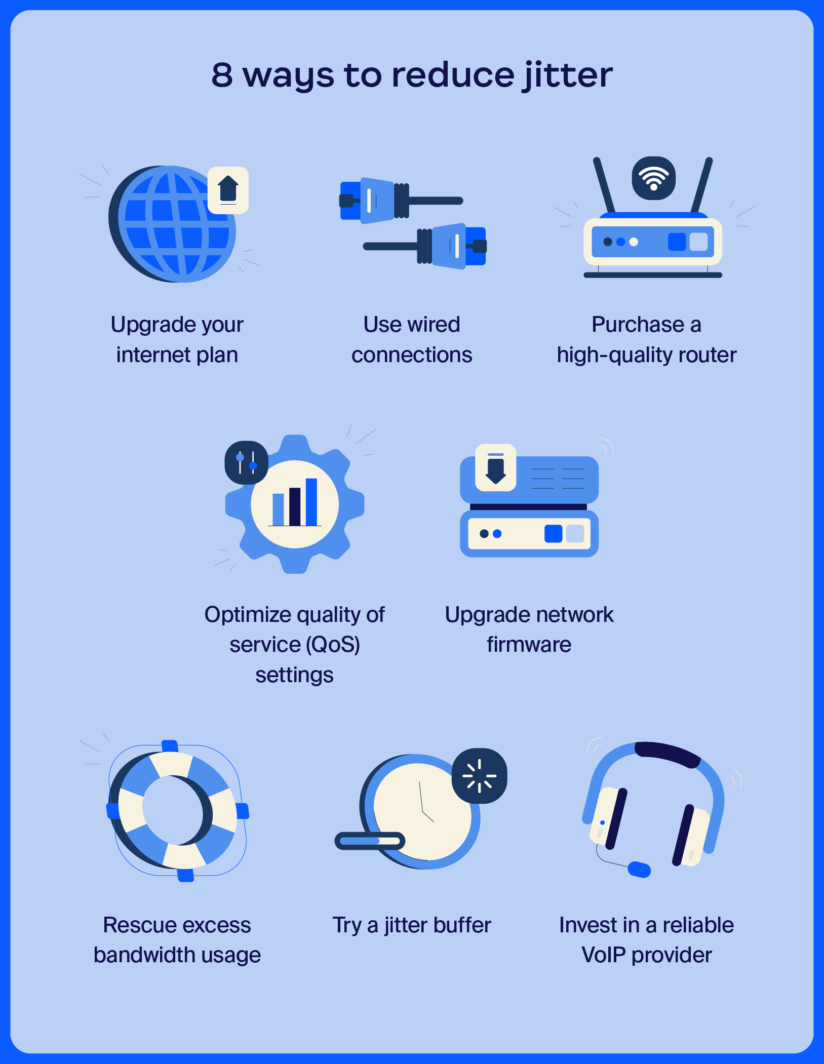 Graphic with eight ways to reduce jitter