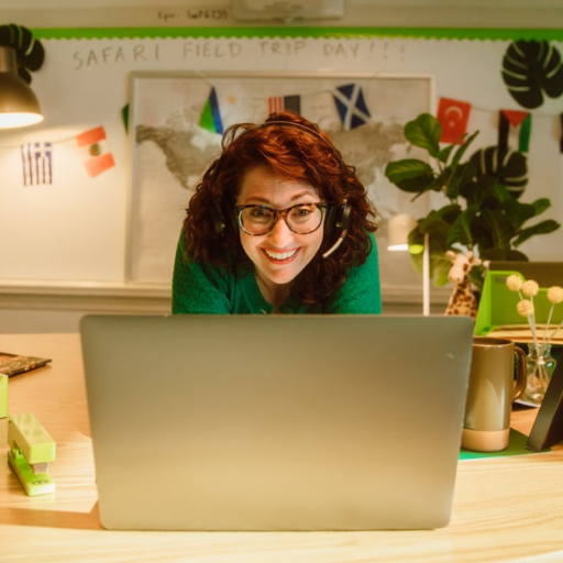 Woman teaching on a computer