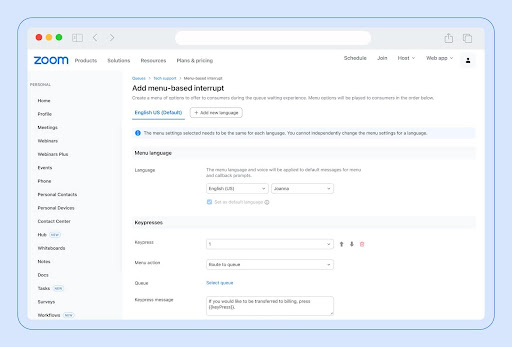 A screenshot of Zoom&rsquo;s IVR feature.