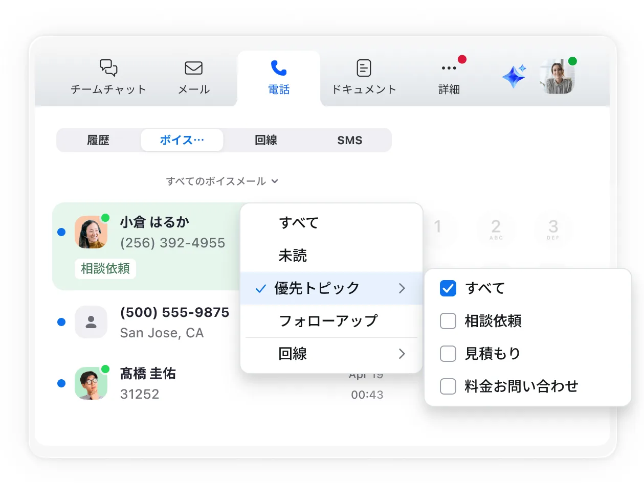 ボイスメールをすばやく優先順位付け