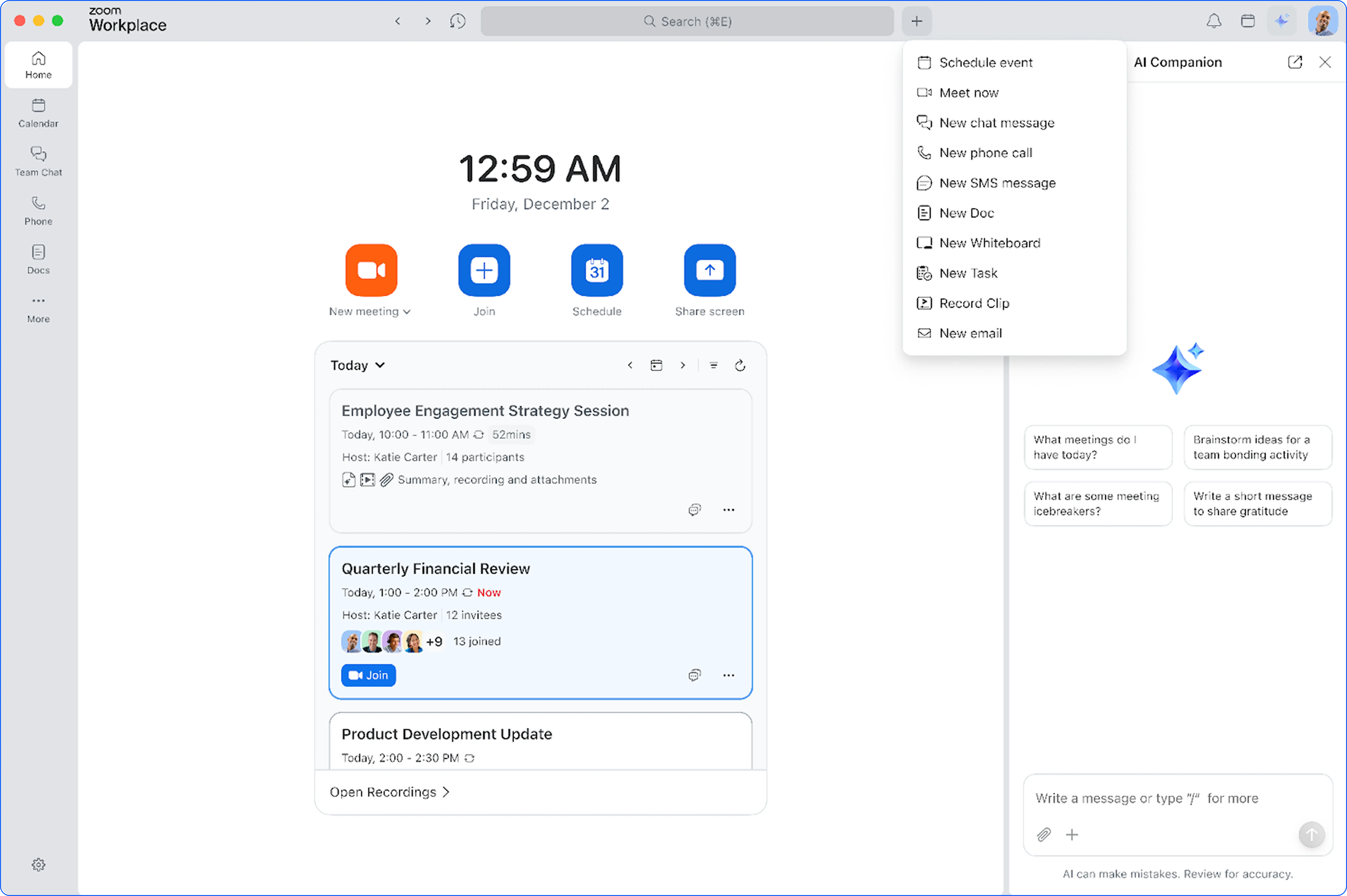 Simplified UI for Zoom Workplace