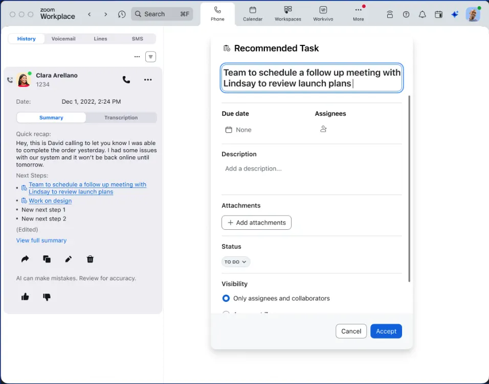 Automatic Task Creation for Zoom Phone