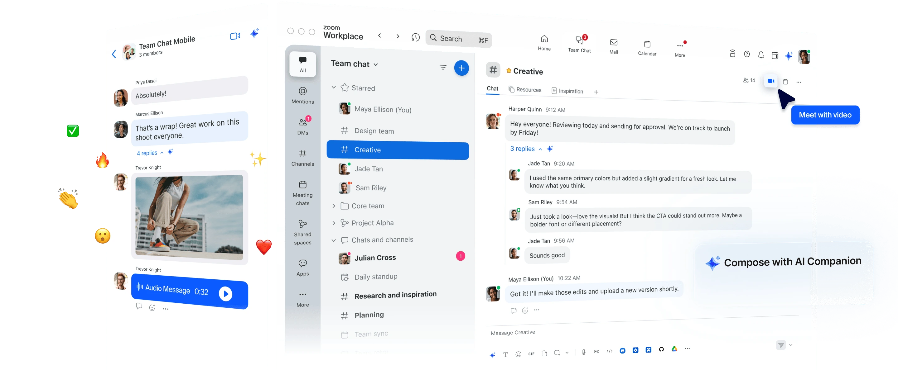 Fewer apps. More action. Team Chat gets work done.