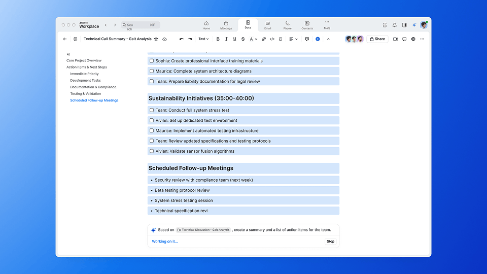 Analyze and summarize technical meetings for actionable insights