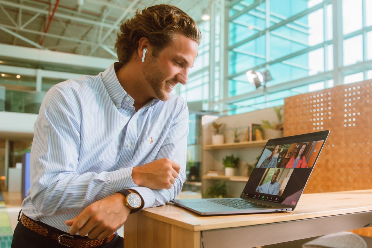 A team in a virtual team building meeting.