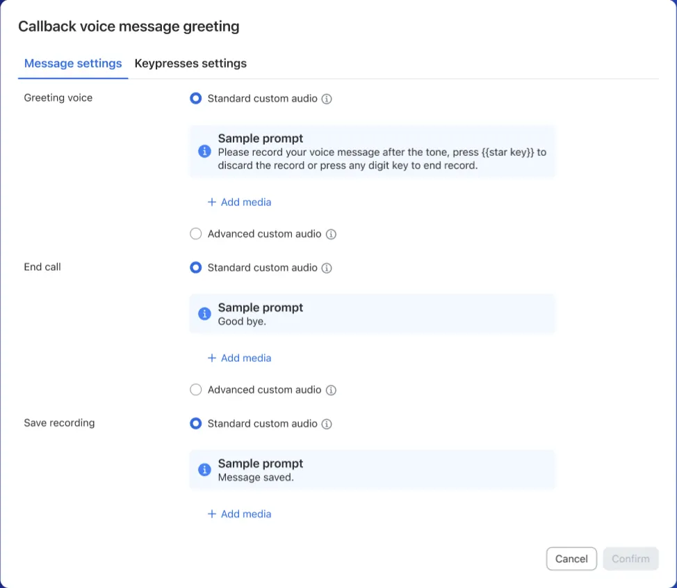 Voice Message Recordings for Callbacks