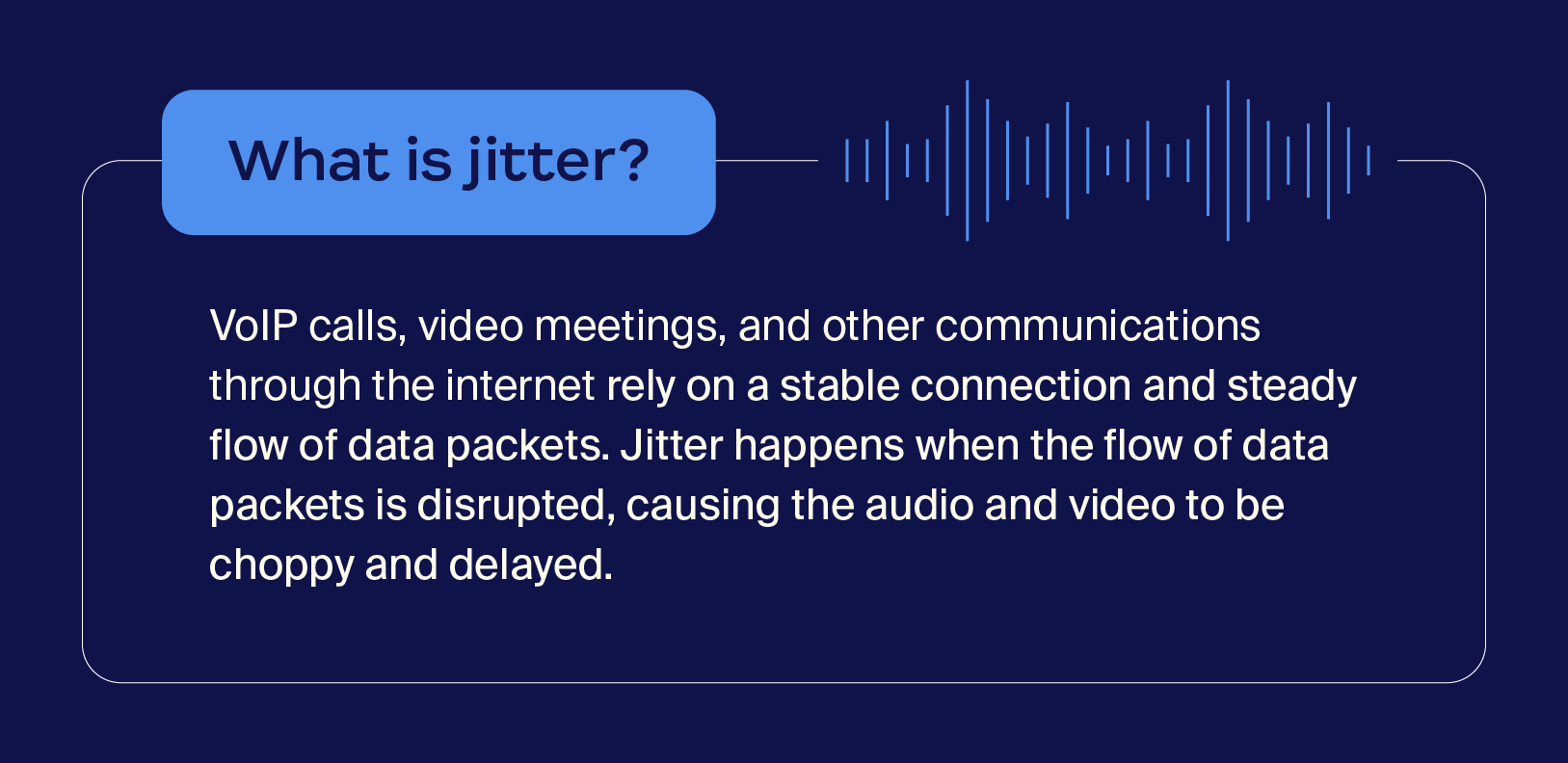 Graphic explaining what jitter is and a visual showing the disruption of the flow of data packets