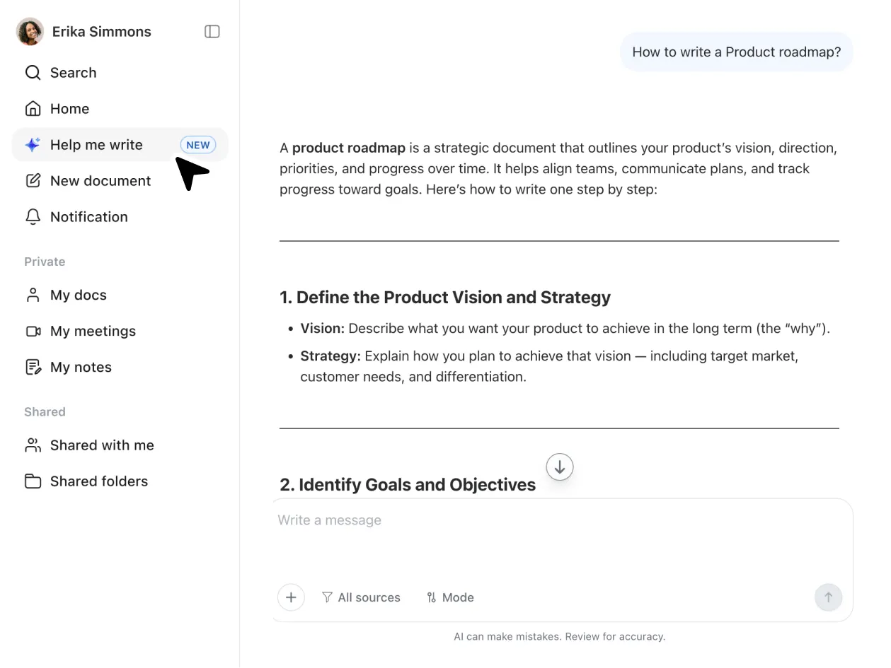 Work in chat mode or writing mode